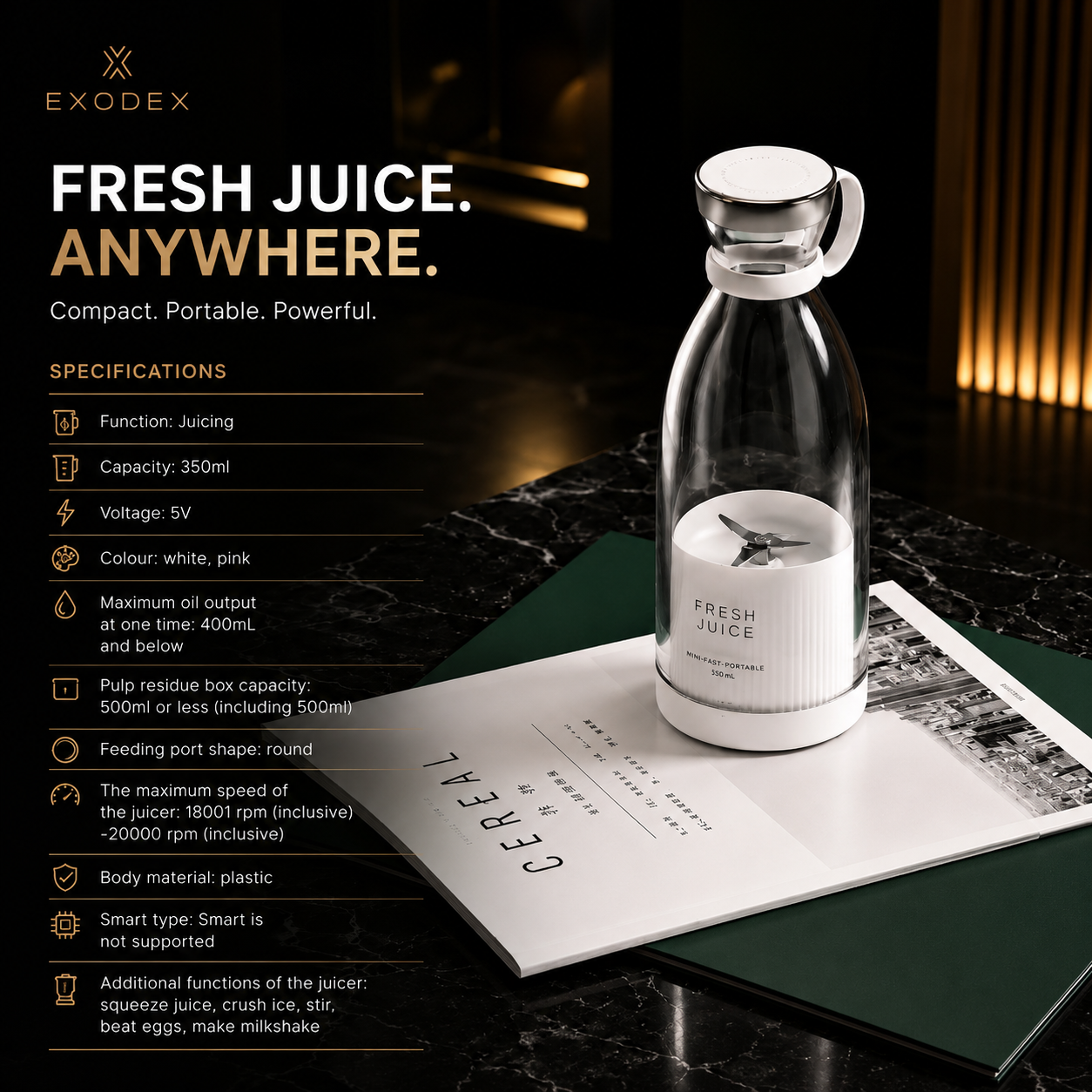 350ML Electric Juicer Blender Mixer With USB Rechargeable.