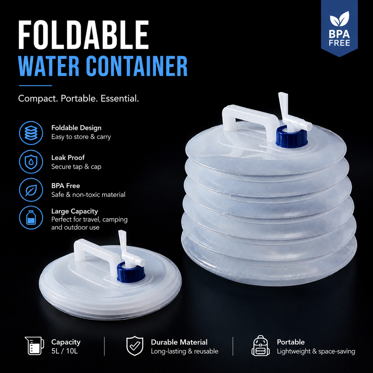 FlexFlow™ Foldable Water Container (10L/15L)